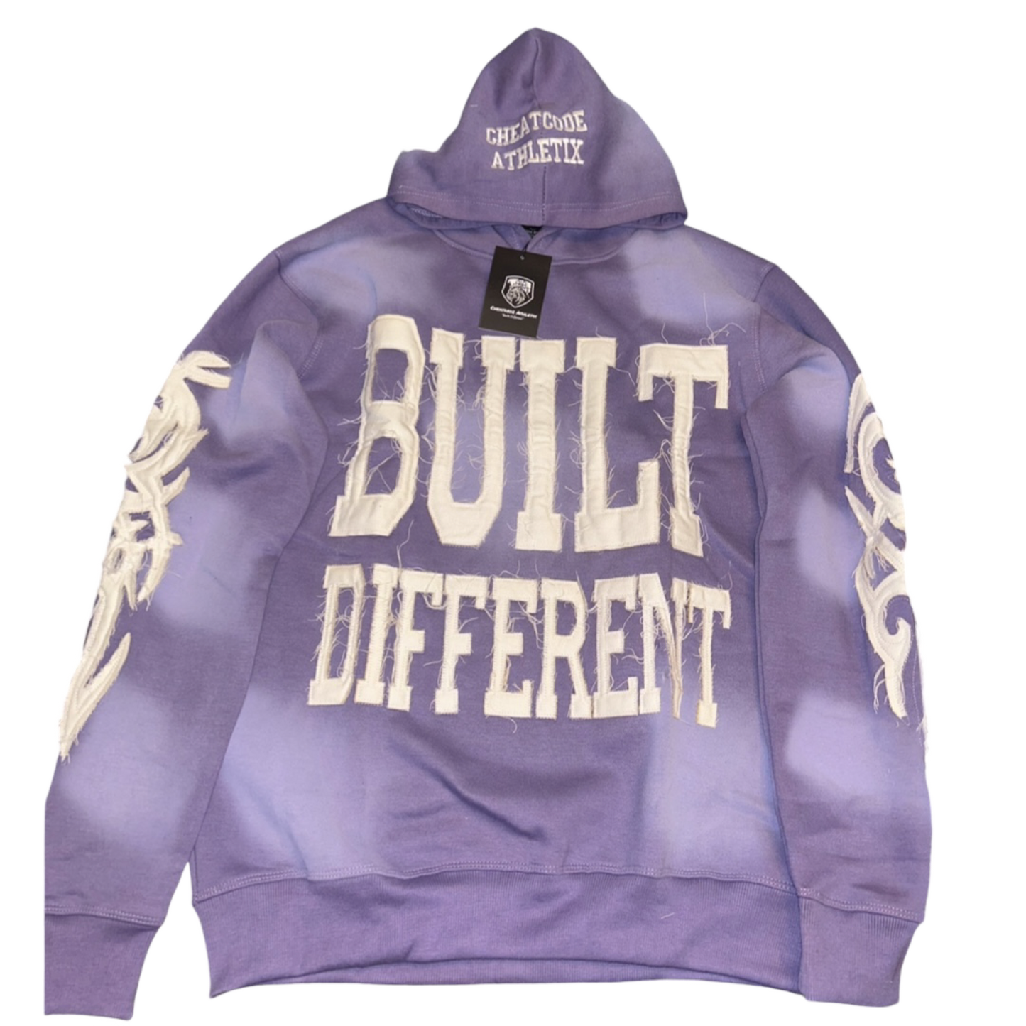 Built Different Embroidered Acid Washed Hoodie “Lavender”