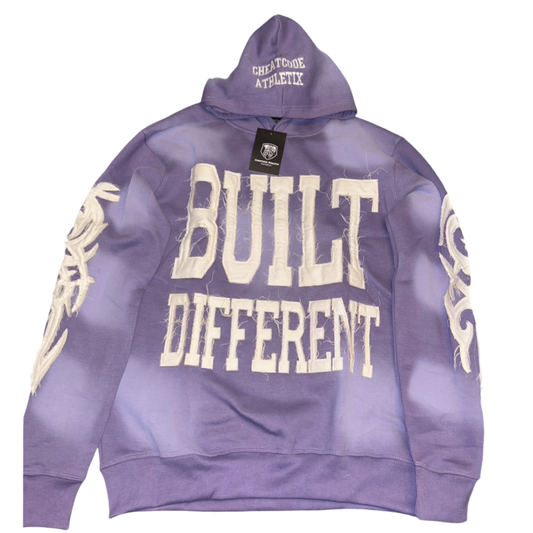 Built Different Embroidered Acid Washed Hoodie “Lavender”