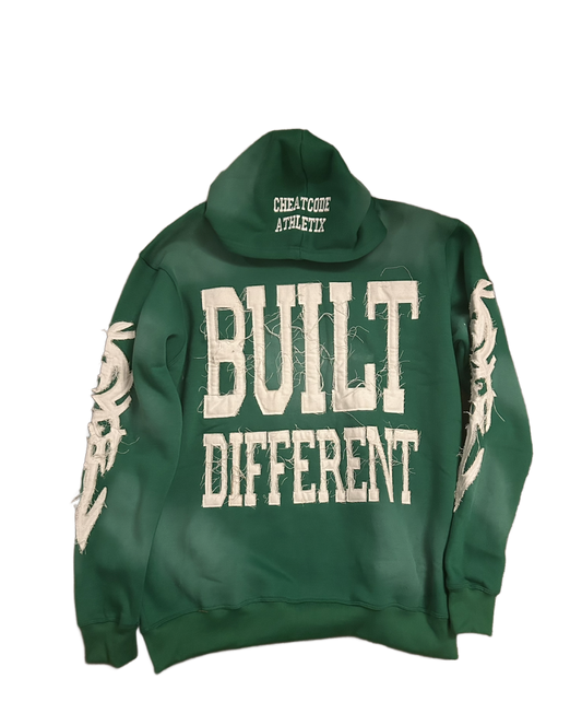 Built Different Embroidered Acid Washed Hoodie “Green”