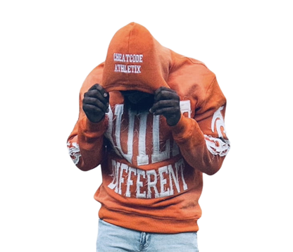 Built Different Embroidered Acid Washed Hoodie “Orange”