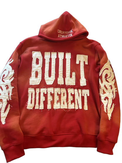 Built Different Embroidered Acid Washed Hoodie “Blood”