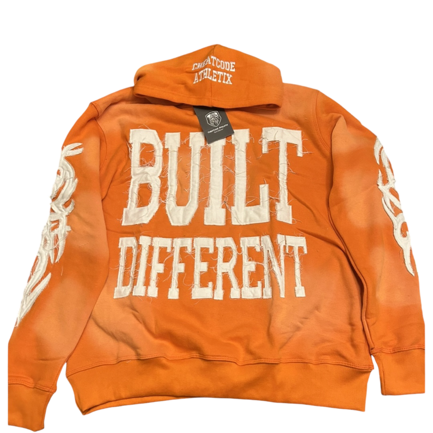 Built Different Embroidered Acid Washed Hoodie “Orange”