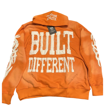 Built Different Embroidered Acid Washed Hoodie “Orange”