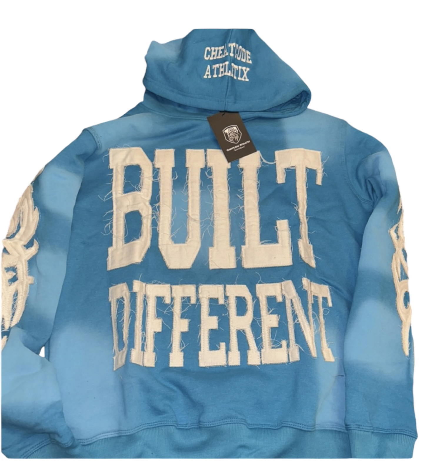 Built Different Embroidered Acid Washed Hoodie “NC Blue”