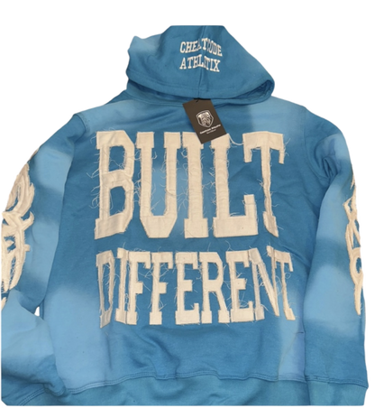 Built Different Embroidered Acid Washed Hoodie “NC Blue”